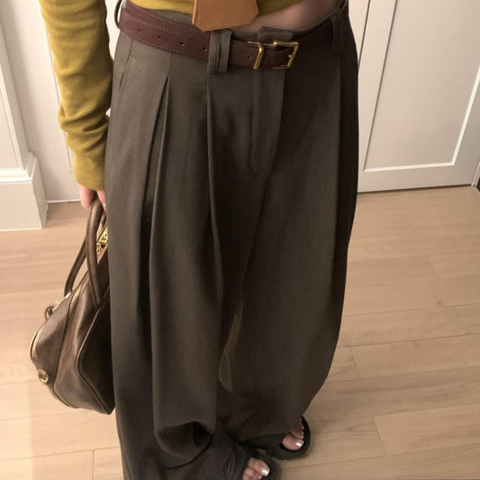 Casual Wide-leg Suit Pants Coffee Brown