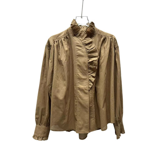 Retro Romance Ruffled Blouse Khaki