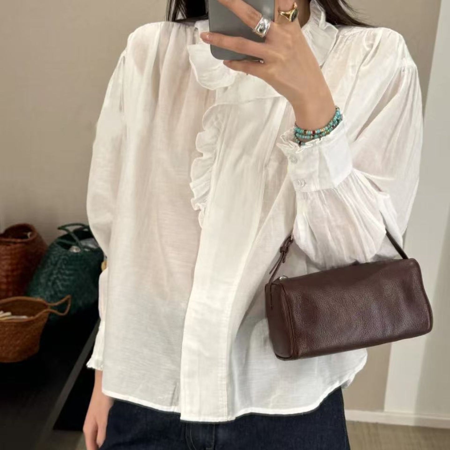 Retro Romance Rüschenbluse Weiß