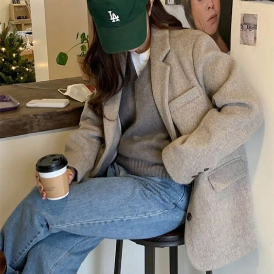 Petite Hepburn Woolen Coat Oatmeal