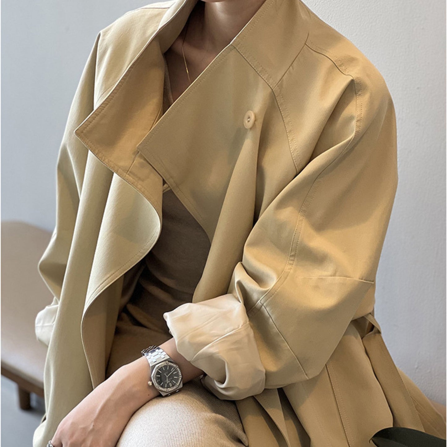 Double French Retro Mantel Buttergelb