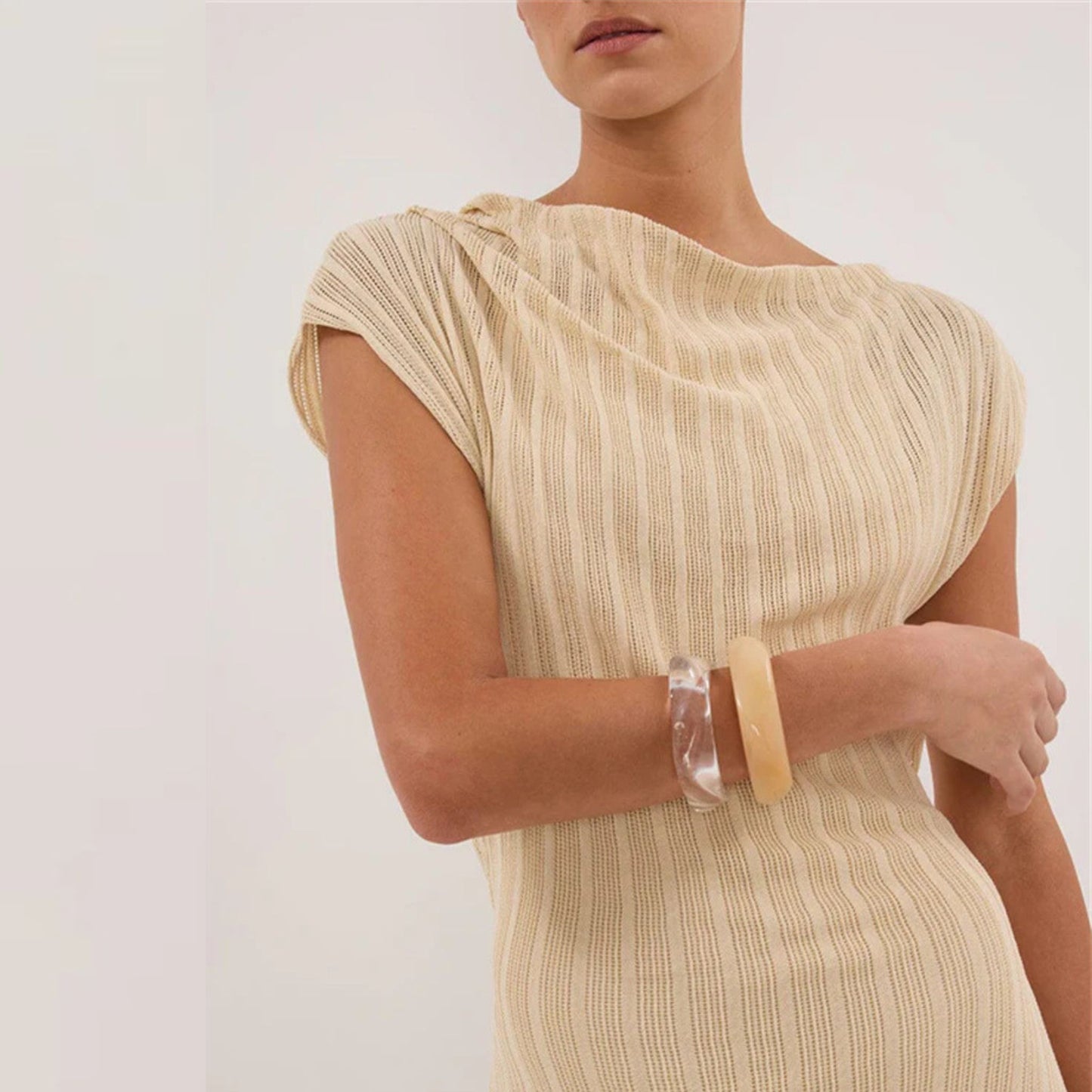 Sculpted Knit Dress in Creme