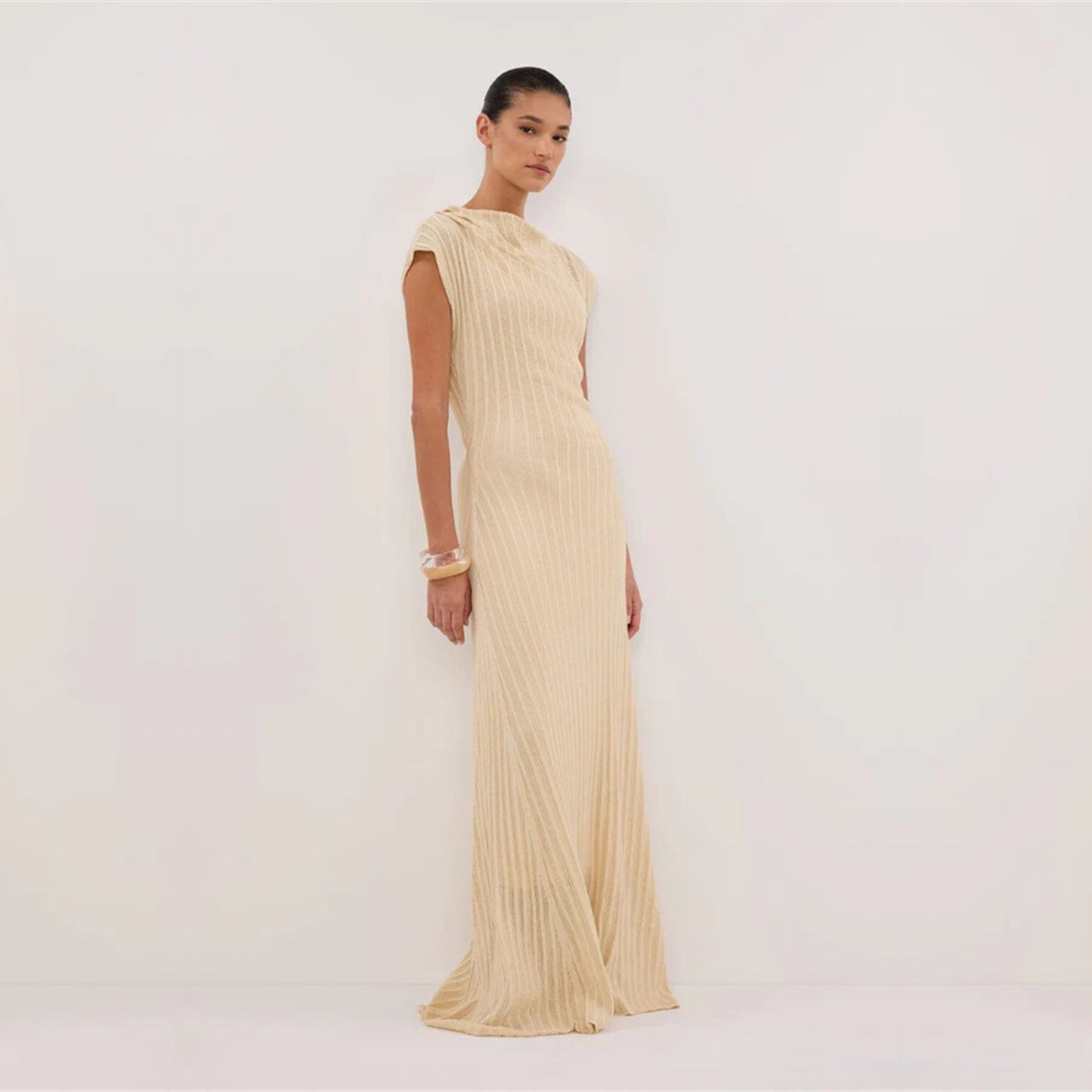 Sculpted Knit Dress in Creme