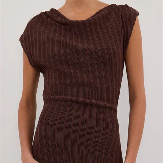 Sleeveless High-Waist Bandage Dress Brown