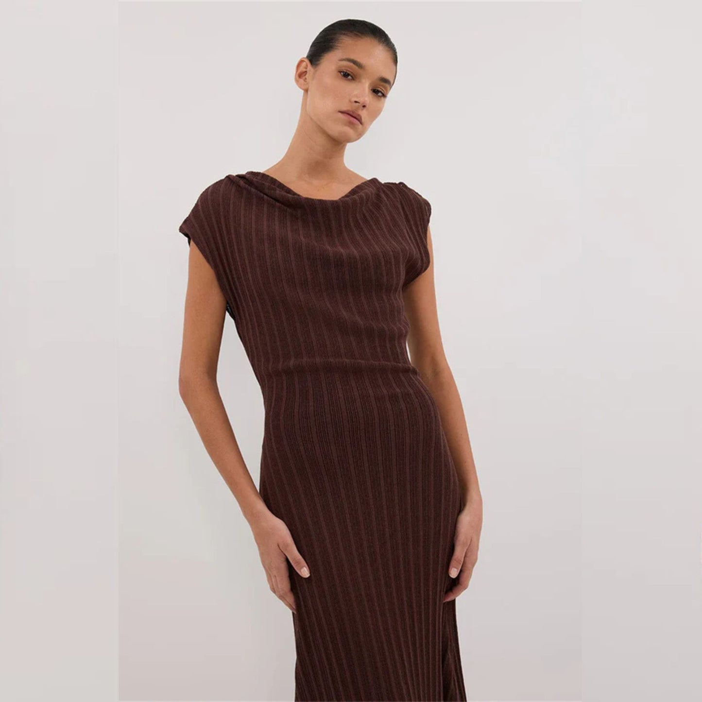 Sleeveless High-Waist Bandage Dress Brown