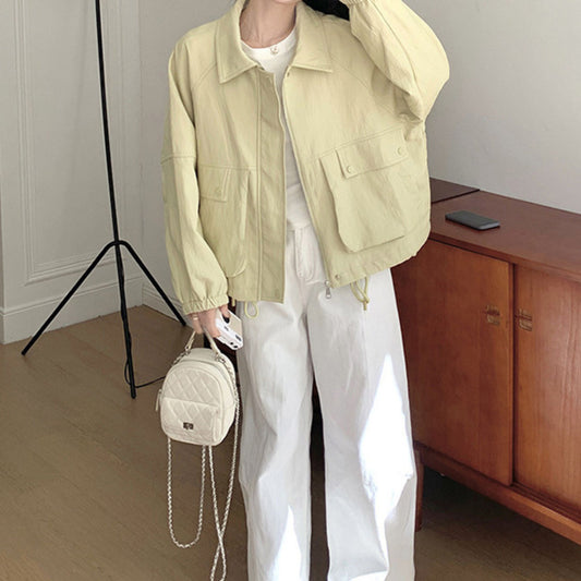 Smörgul lång skinnjacka