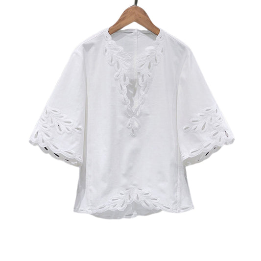 French-Inspired Embroidered Cotton Blouse