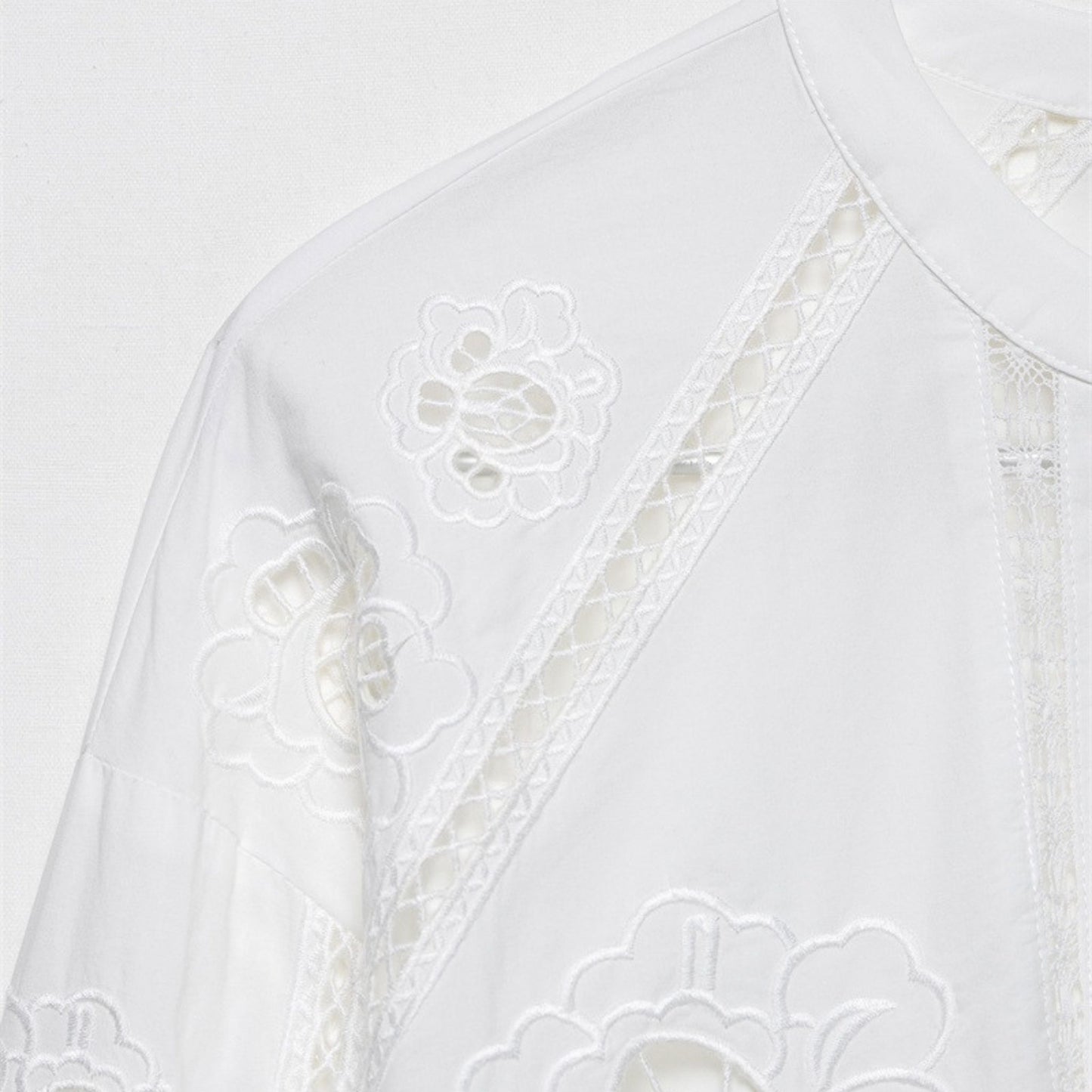 Spring Striped Lace Blouse with Embroidery