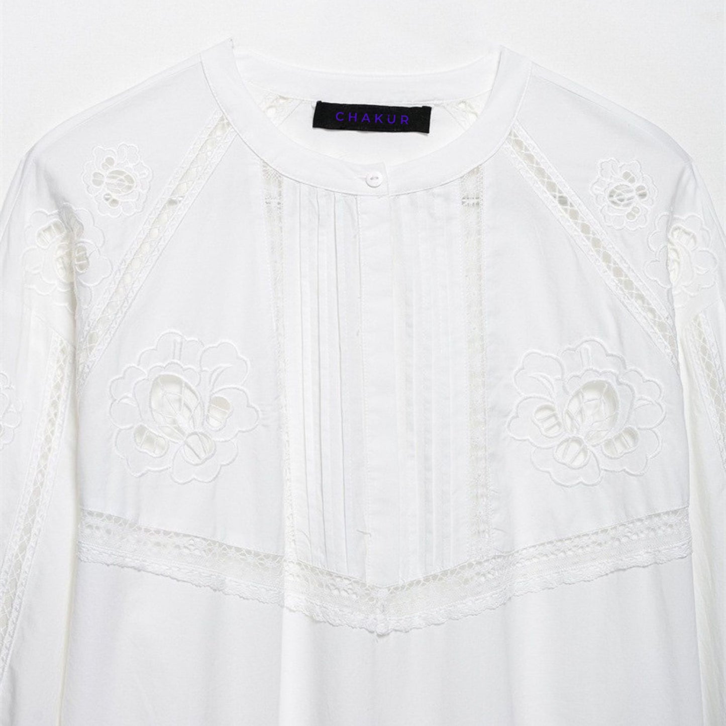Spring Striped Lace Blouse with Embroidery