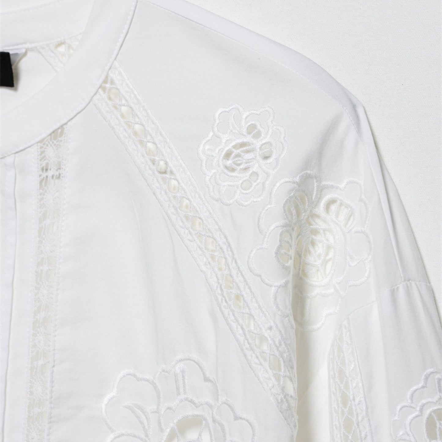Spring Striped Lace Blouse with Embroidery