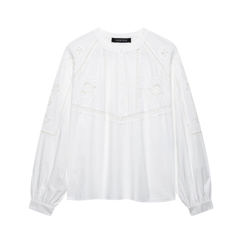 Spring Striped Lace Blouse with Embroidery