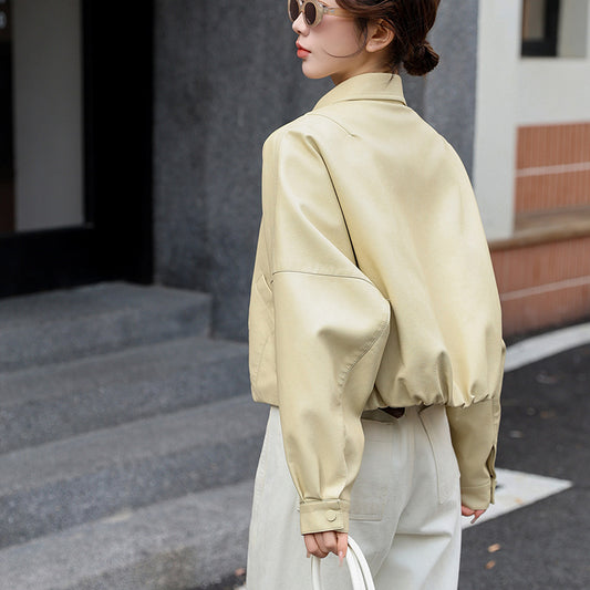 Buttergul casual läderjacka