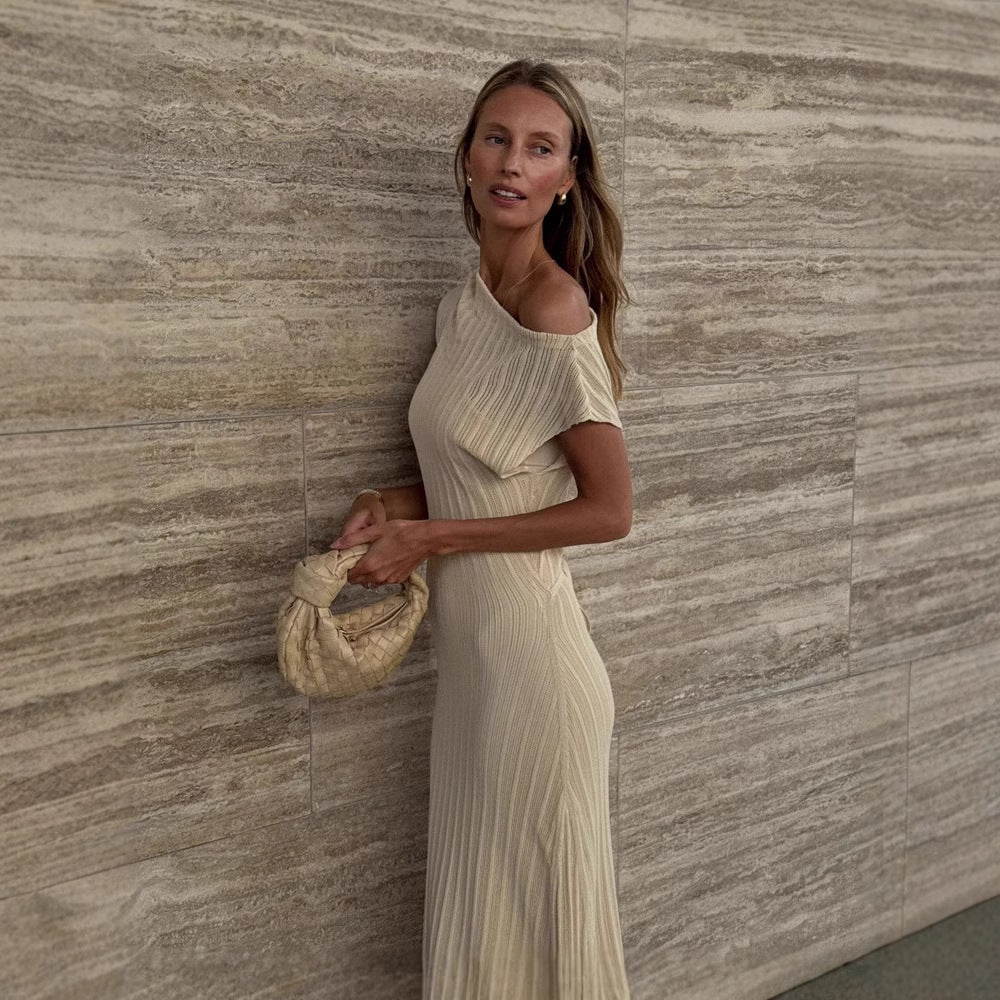 Sculpted Knit Dress in Creme