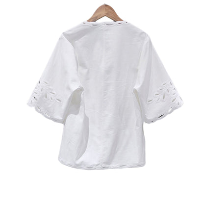 Franskinspirerad broderad bomullsblus