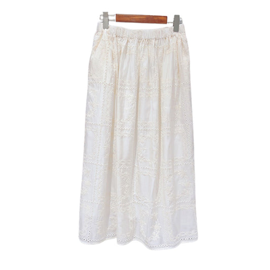 Elegant Skir Broderad Lyxkjol Creme